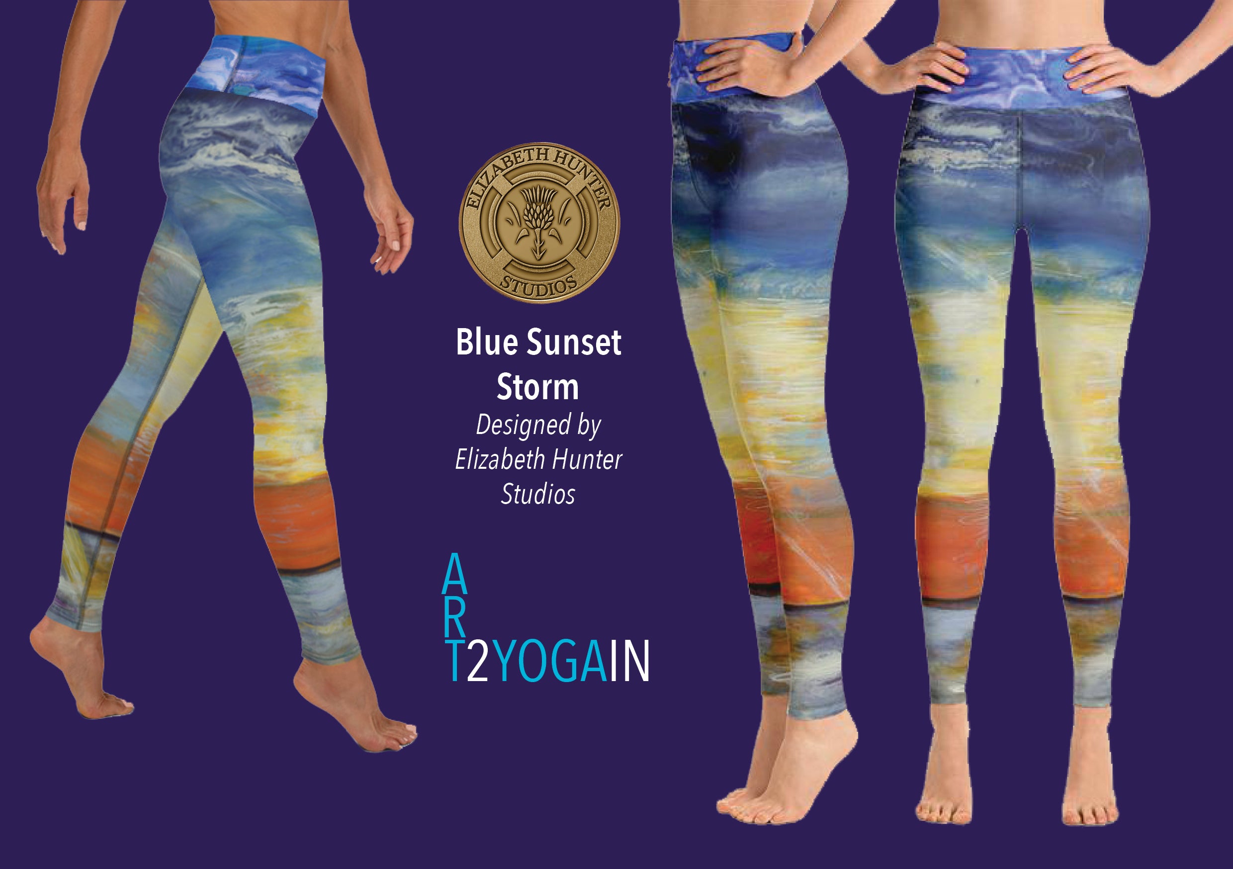 Infinity Blue Sunset Storm Elizabeth Hunter Studios Yoga Leggings