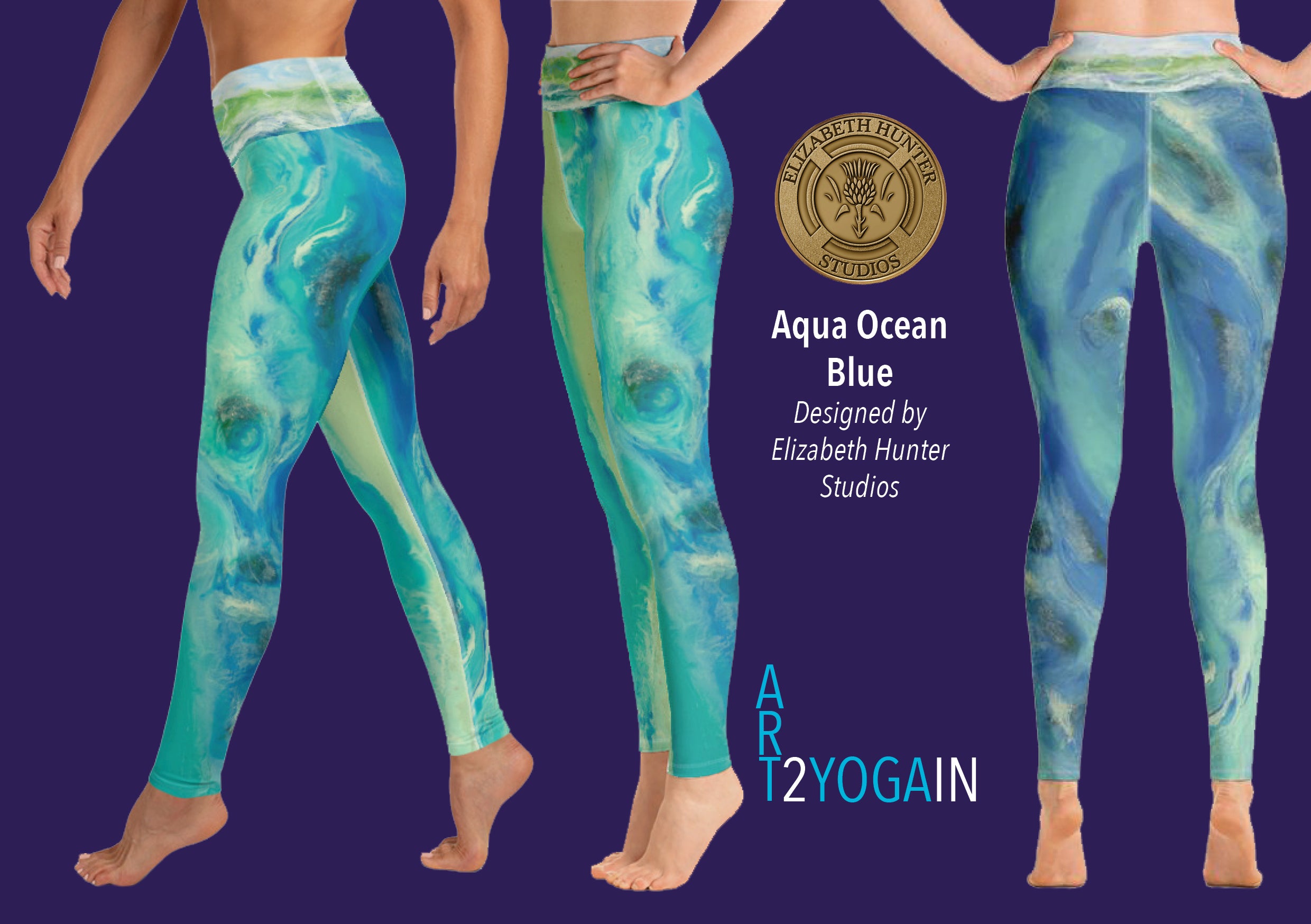 ZEN Aqua Ocean Blue Elizabeth Hunter Studios Yoga Leggings